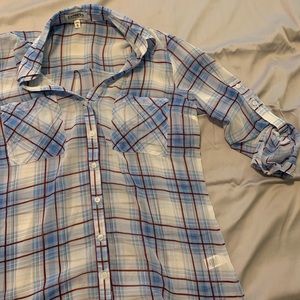 Sheer Blue/White with Red stripe Checkered Shirt